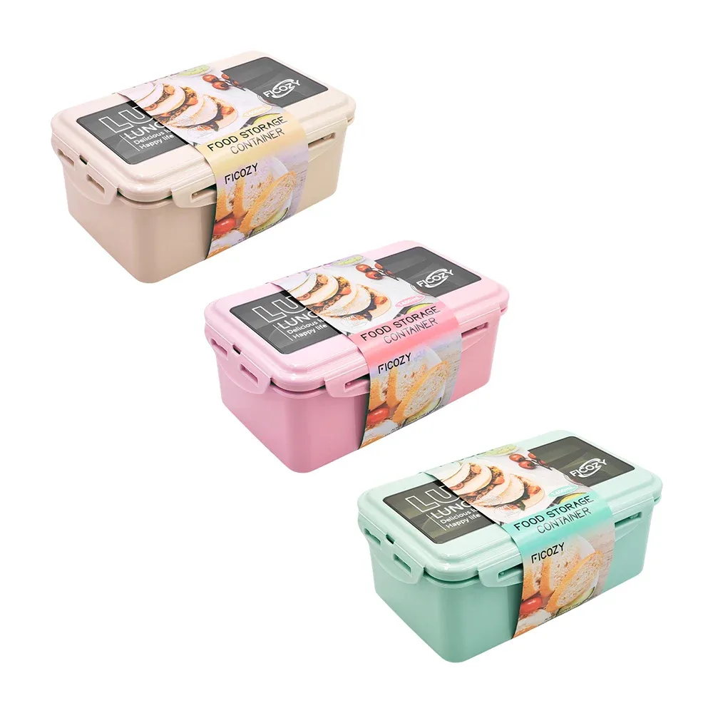 Tupper de plástico lunch box con capacidad de 1400ml + cubiertos, variedad