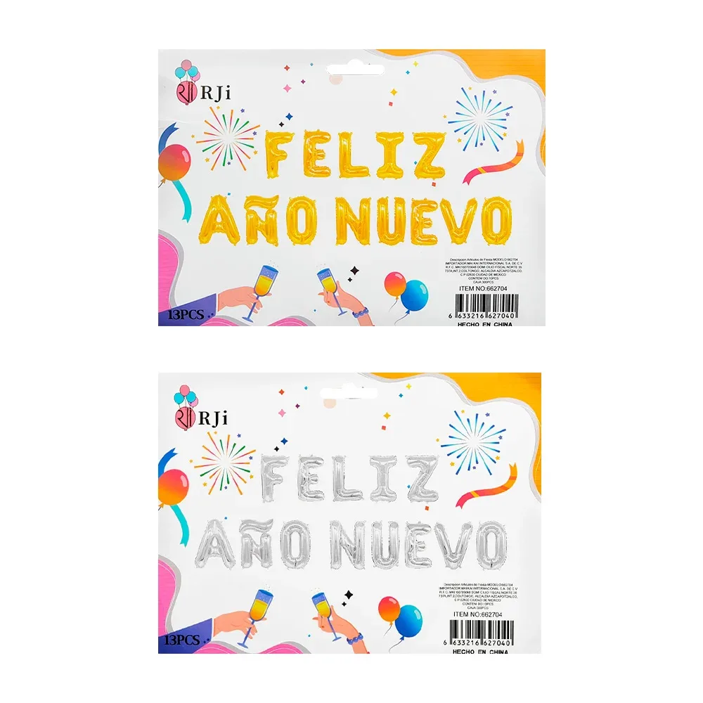 Kit de globos feliz año nuevo con 13pcs rji, variedad de colores / 662704