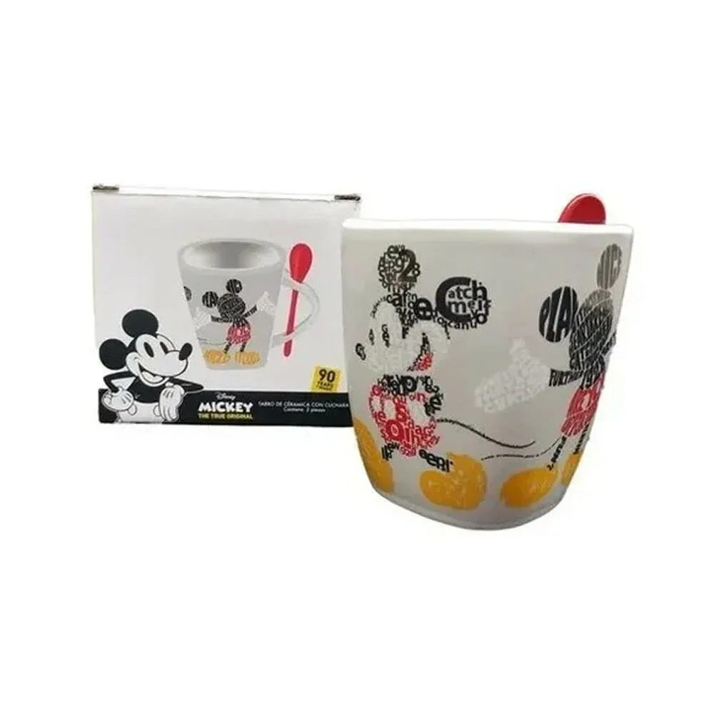 Taza de porcelana con cuchara de cerámica, diseño de mickey mouse / 1738-41