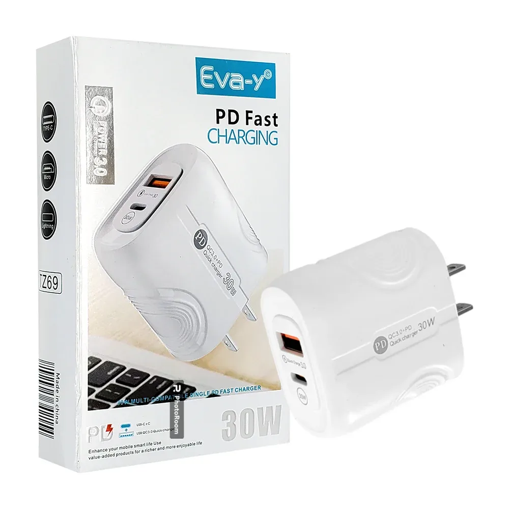 Cubo de carga rápida con 1 puerto usb y 1 puerto tipo-c, 3.0a, 30w / eva-y / tz69