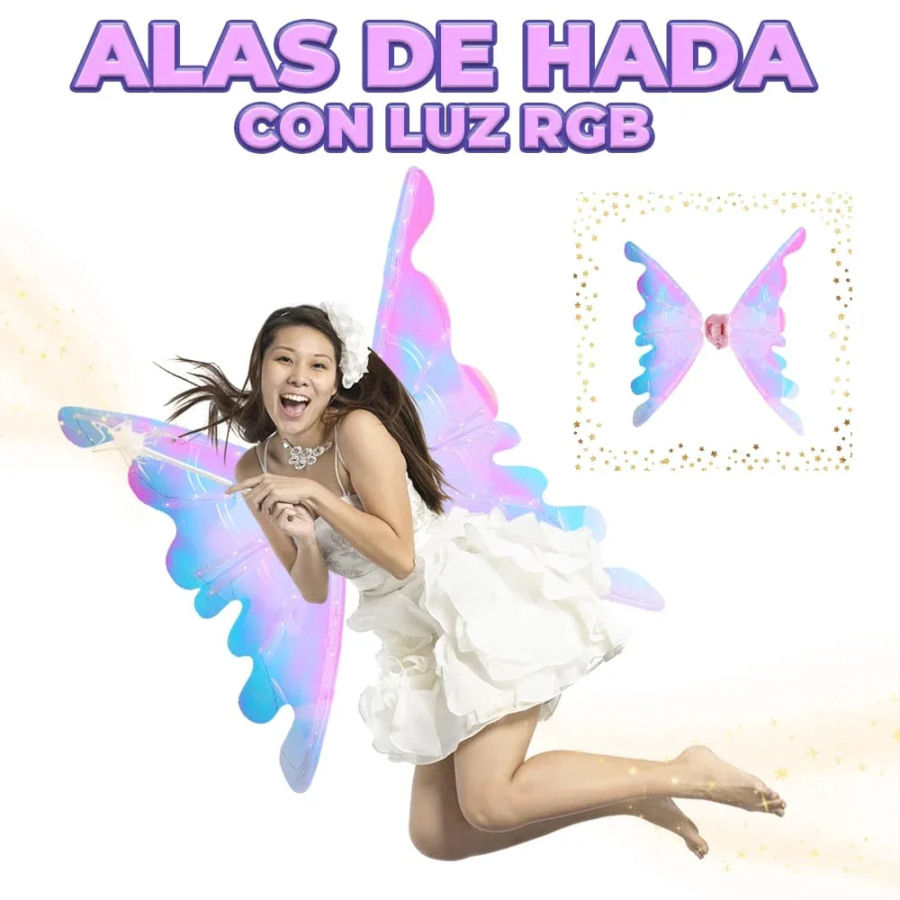 Alas de hada con luces rgb y música, variedad de colores