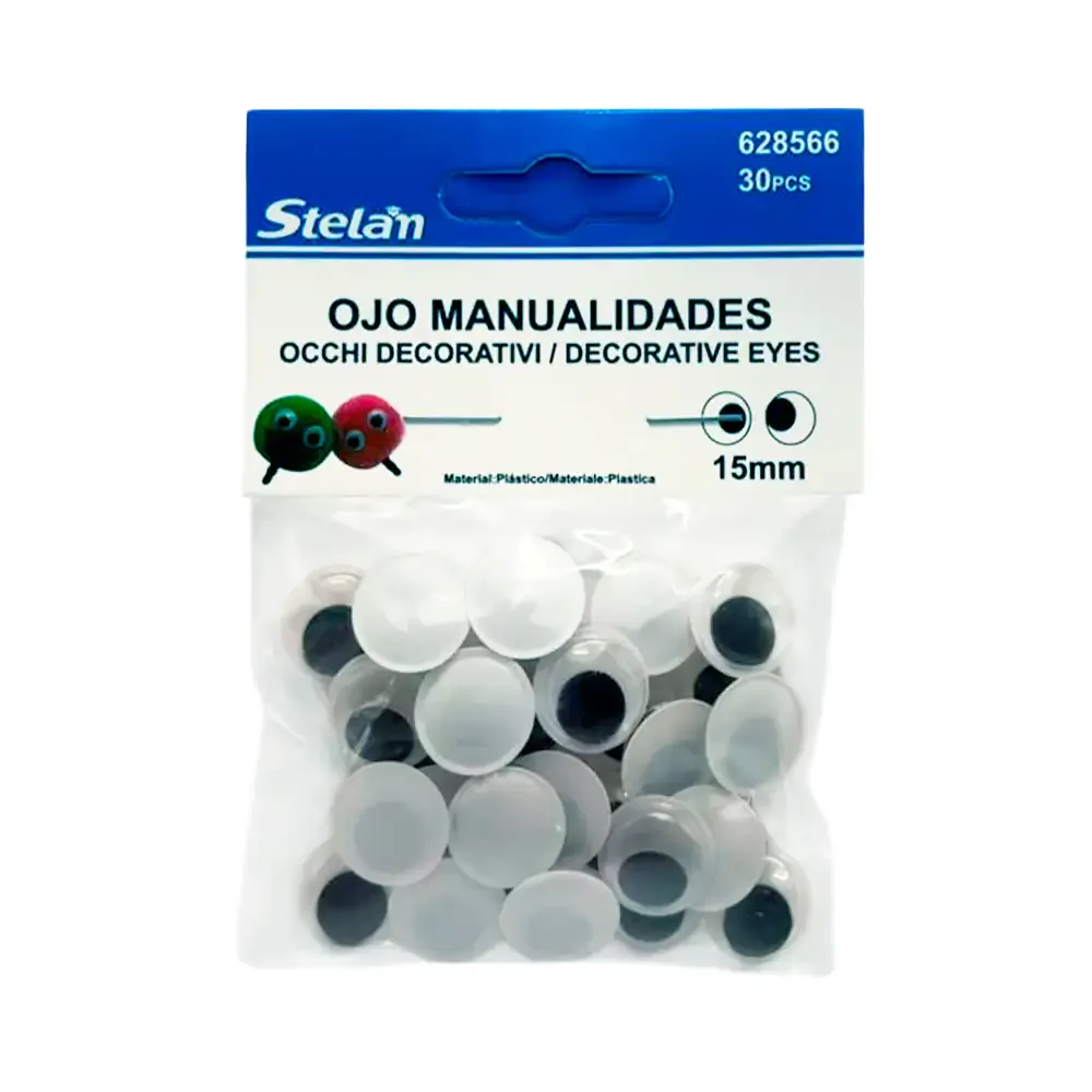 Paquete con 30 ojos decorativos para manualidades de 15mm