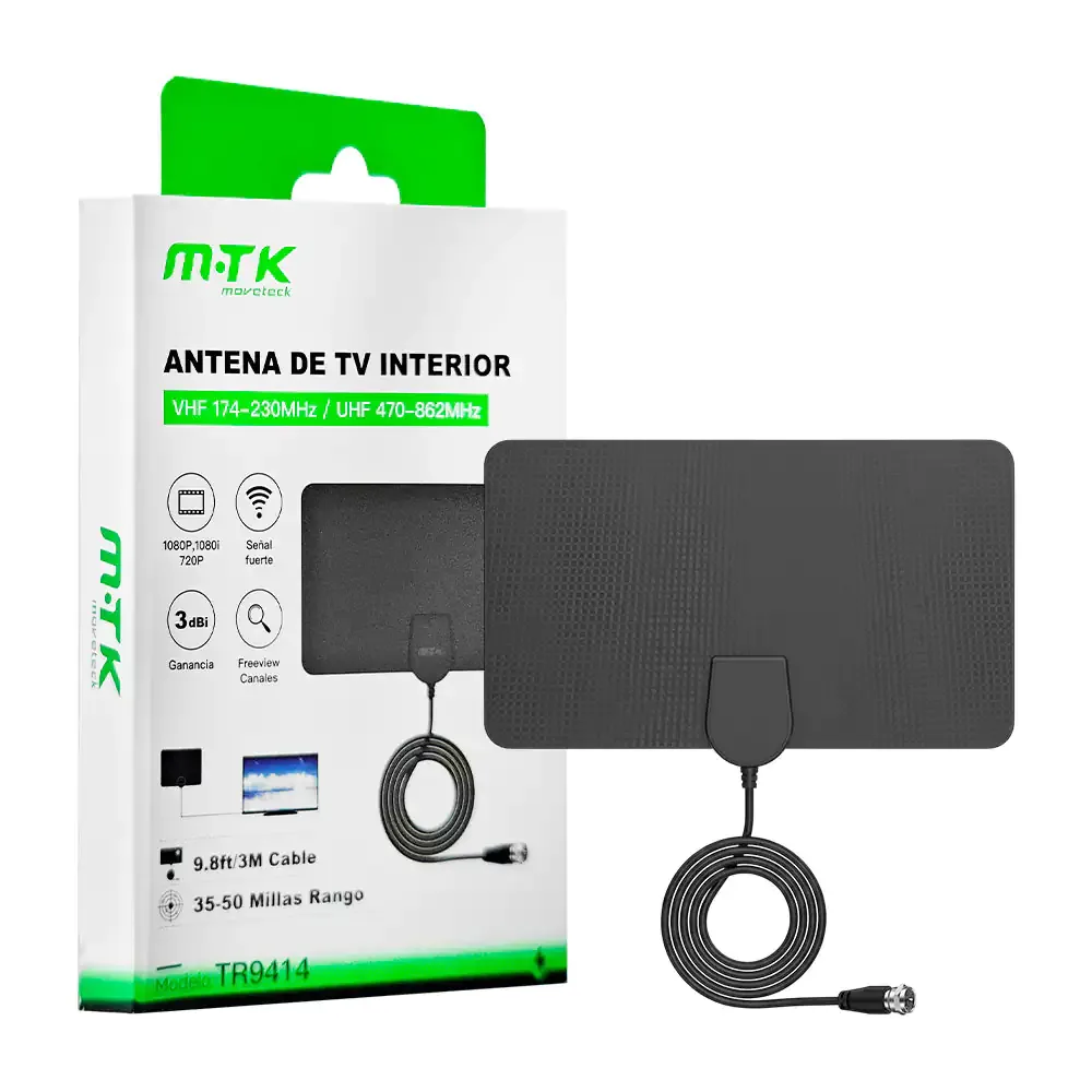 Antena para tv interior rectangular, con cable tfc y medida de 3 m, usos varios
