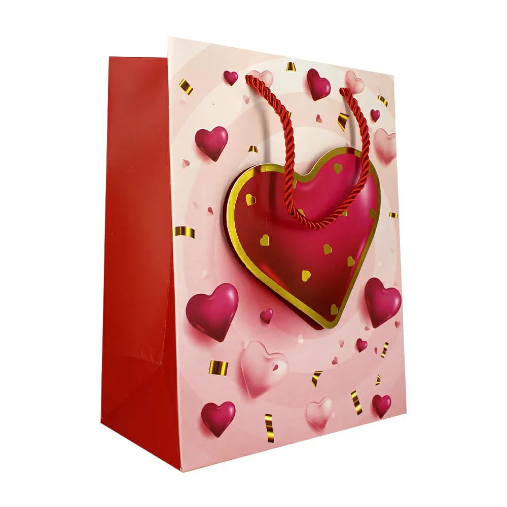 Bolsa de regalo chica de diseño corazones con efecto 3d 18x23x10cm, variedad de diseños / zd-028