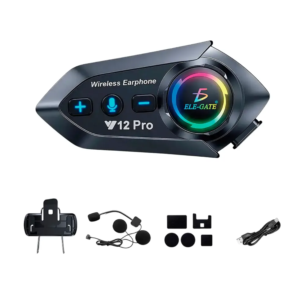 Audífono inalámbrico bluetooth con micrófono para casco de moto con luz rgb