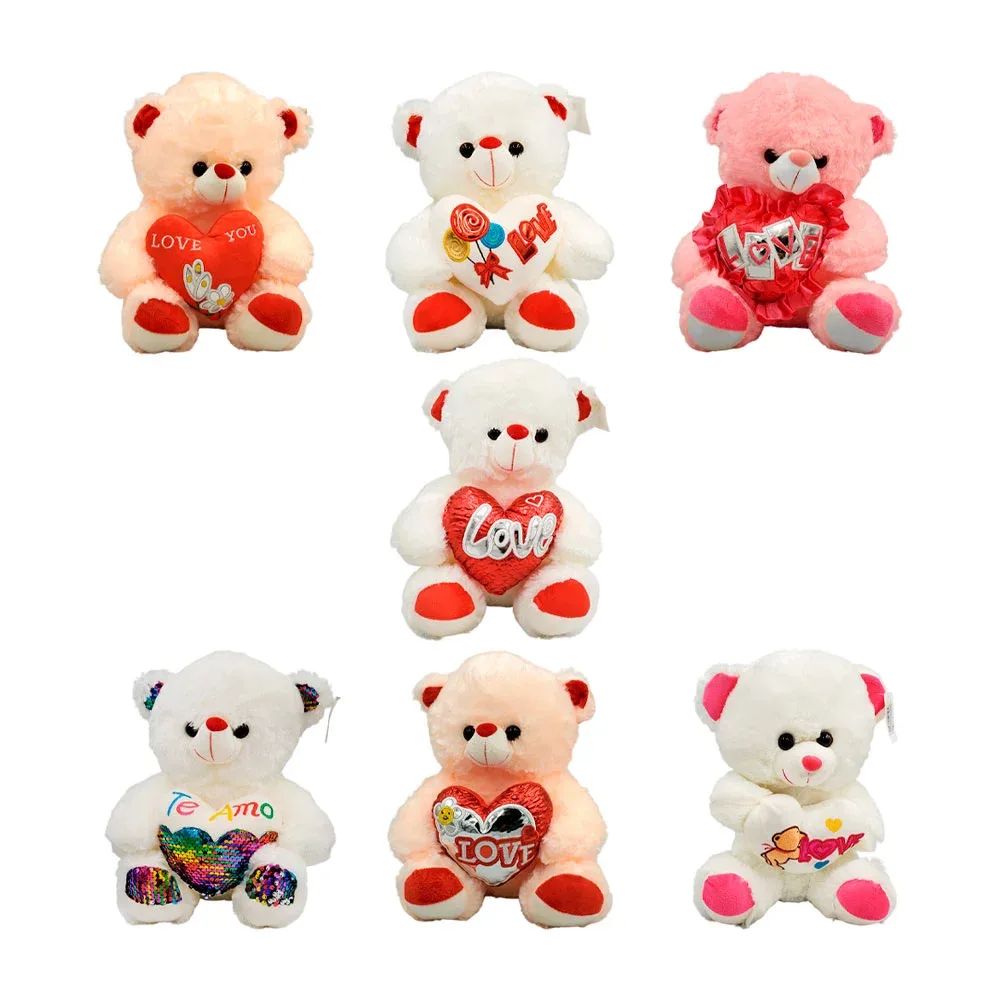 Peluche de oso afelpado, con luz, corazón y frase ´te amo´ o ´love´, variedad