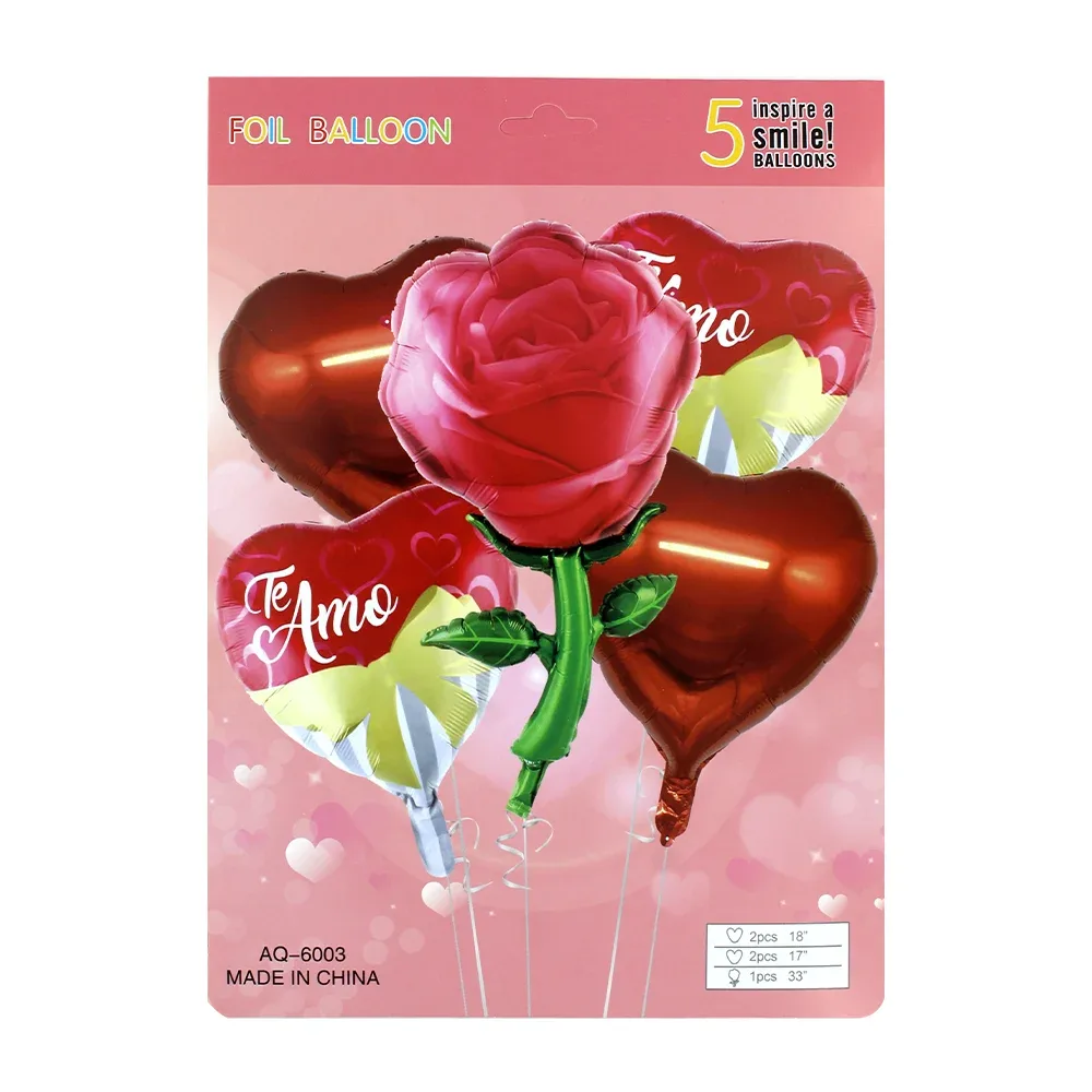 Set de 5 globos con diseño de corazones y rosa / qca-22