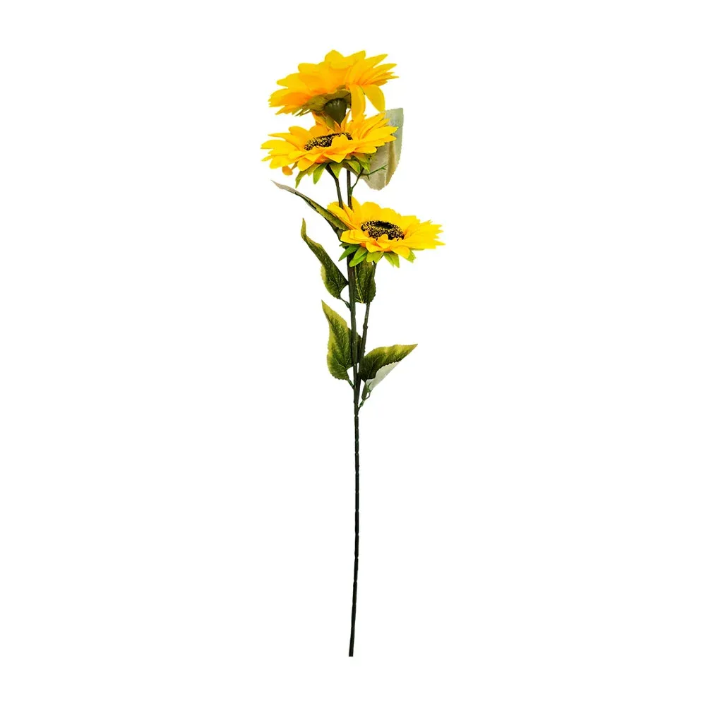 1pz vara decorativa con 3 flores de girasol de diferentes medidas, 84cm