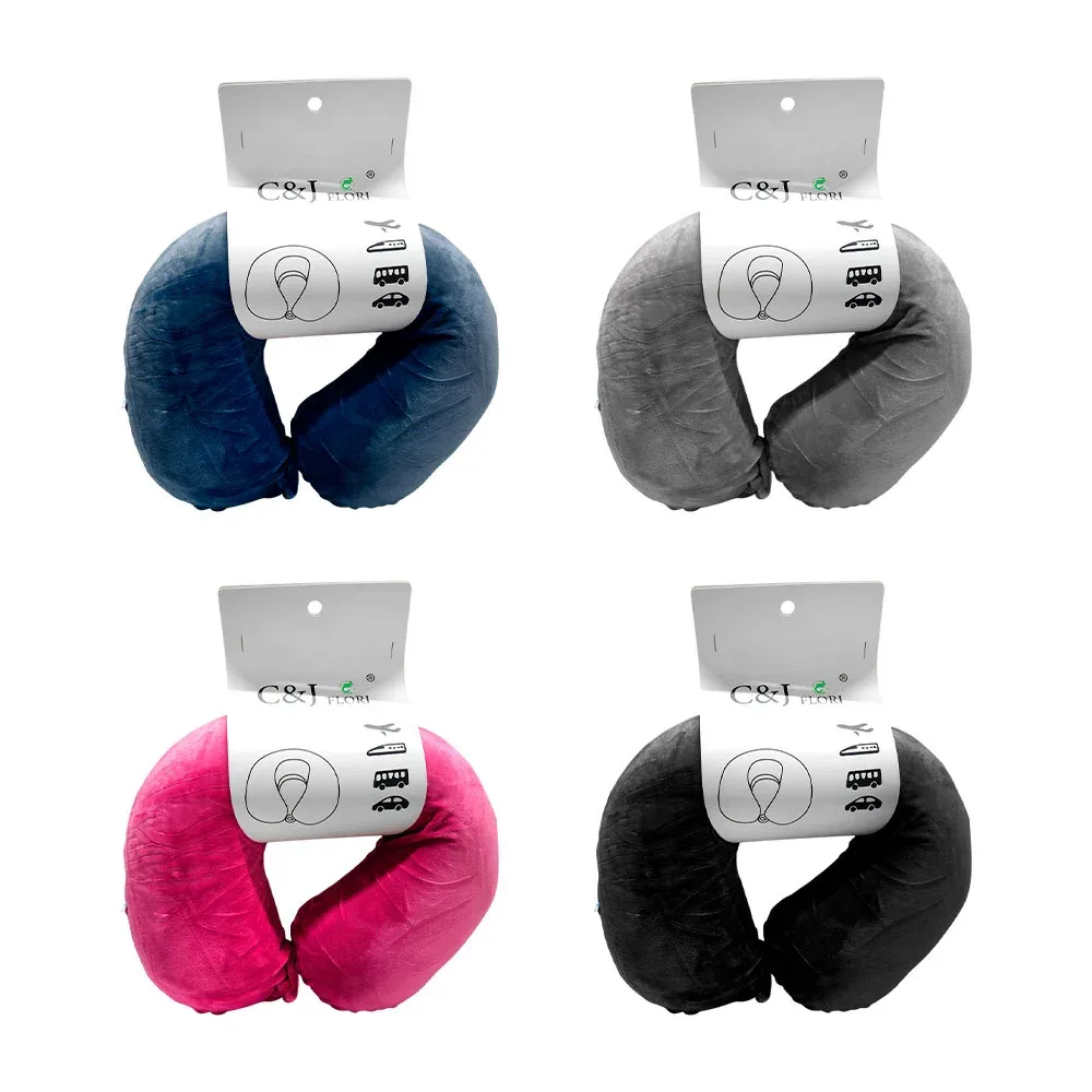 Almohada de viaje para el cuello, diseño liso con broche, variedad de colores