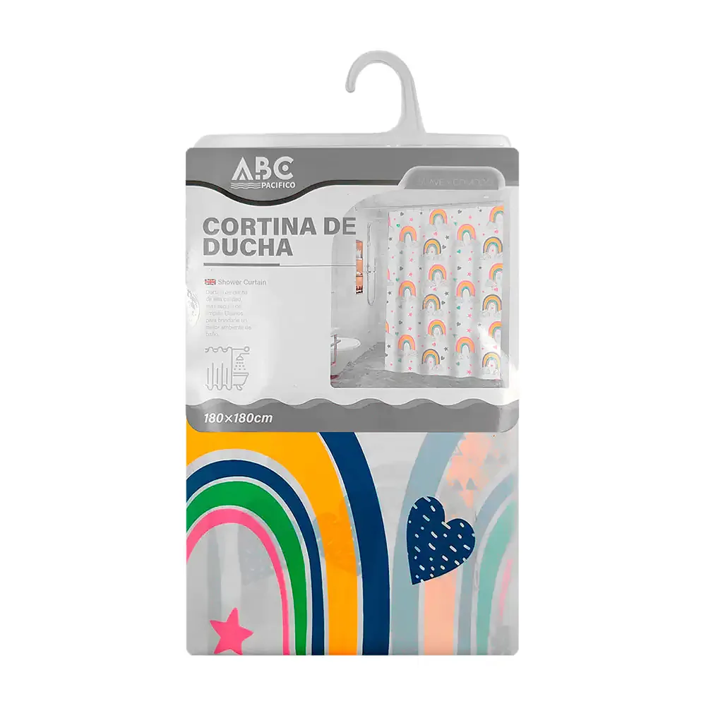 Cortina para baño de plástico resistente 180x180cm con estampado de arcoíris con nubes