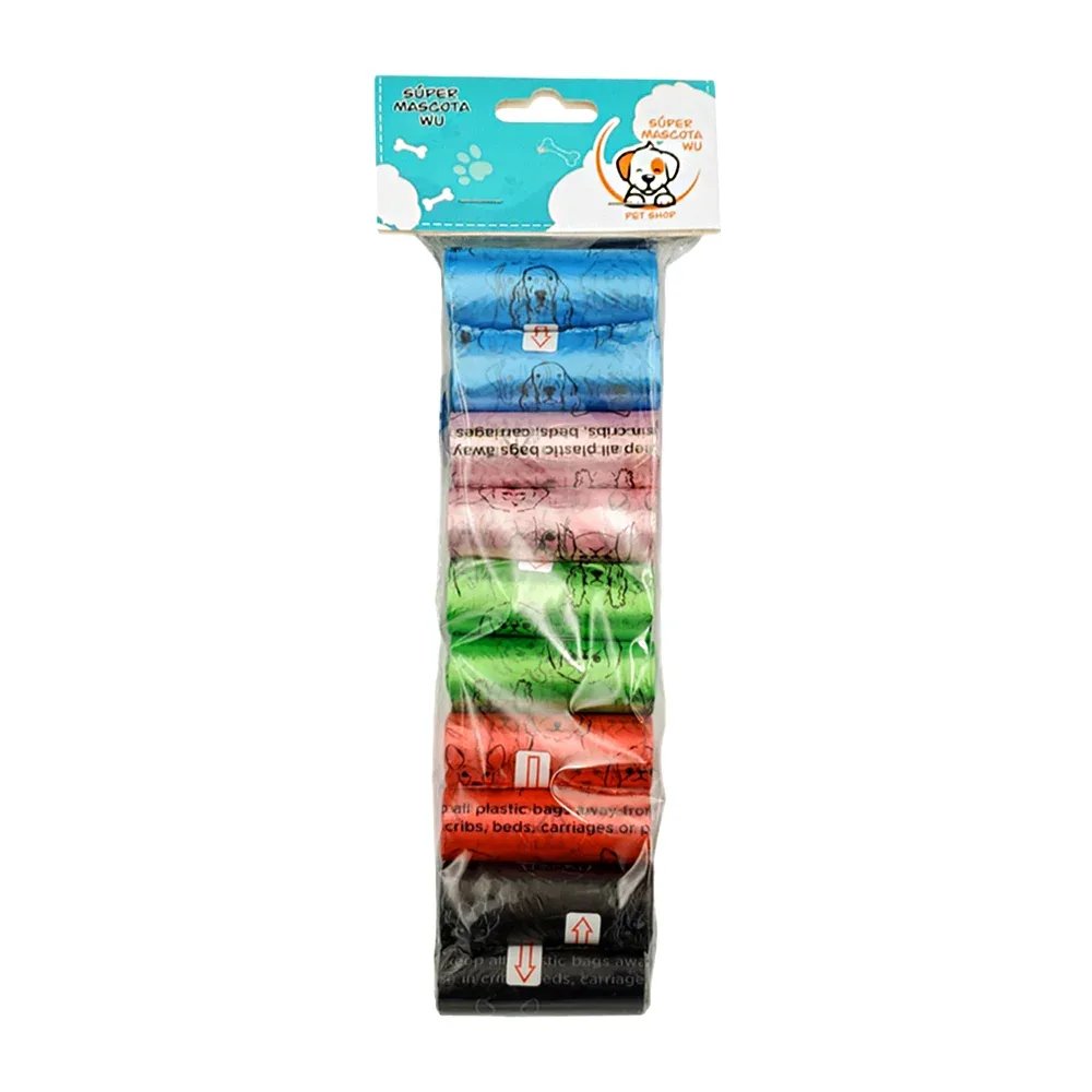 Paquete con 10 rollos de bolsas para heces de mascotas, variedad de colores