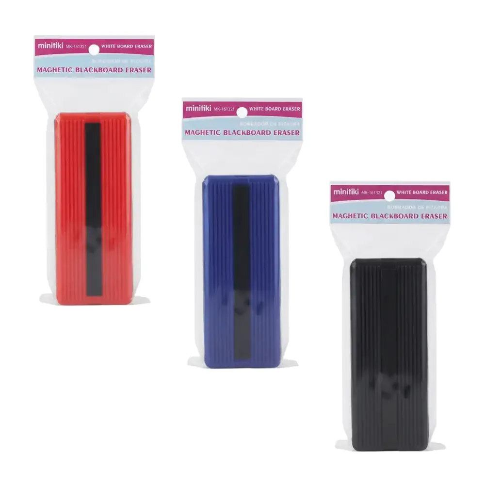Borrador magnético para pizarrón con mango de plástico resistente y esponja en color negro
