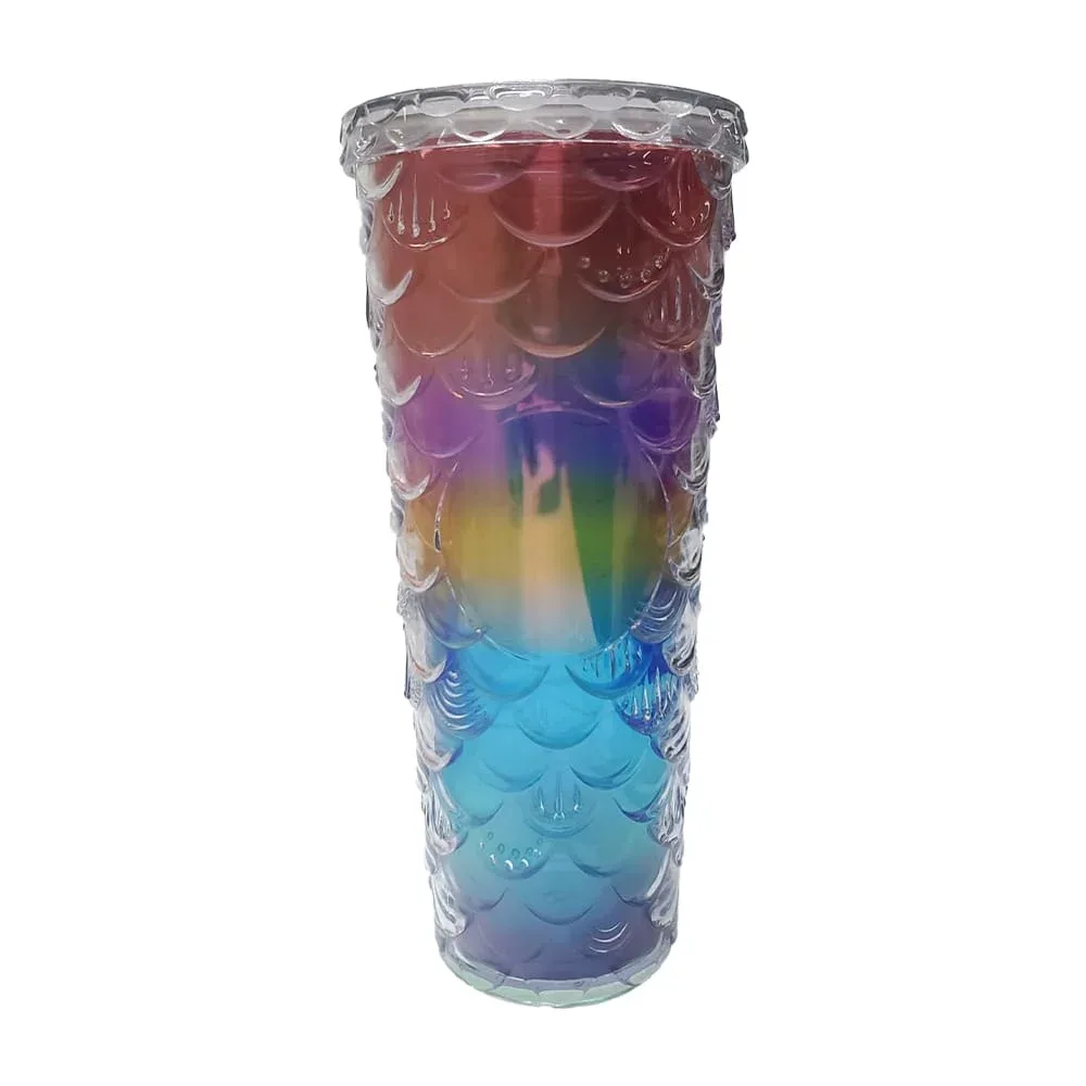 Vaso de acrílico en diseño de escamas sirena 3d con capacidad para 24oz + popote y tapadera / dn-6166-10 / 802 / lu6421