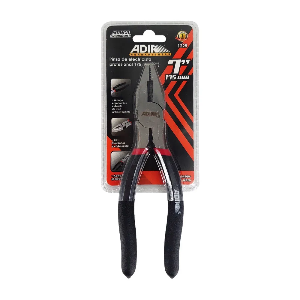 Pinza de electricista profesional 7 pulgadas con mango antiderrapante / adir herramientas / 1228