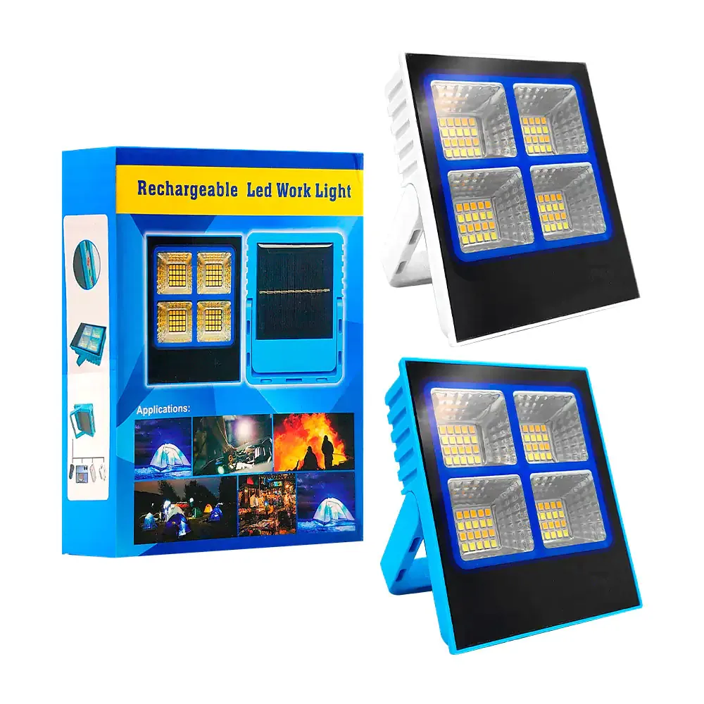 Mini reflector con panel solar, puerto usb y tipo c + 4 modos de iluminación