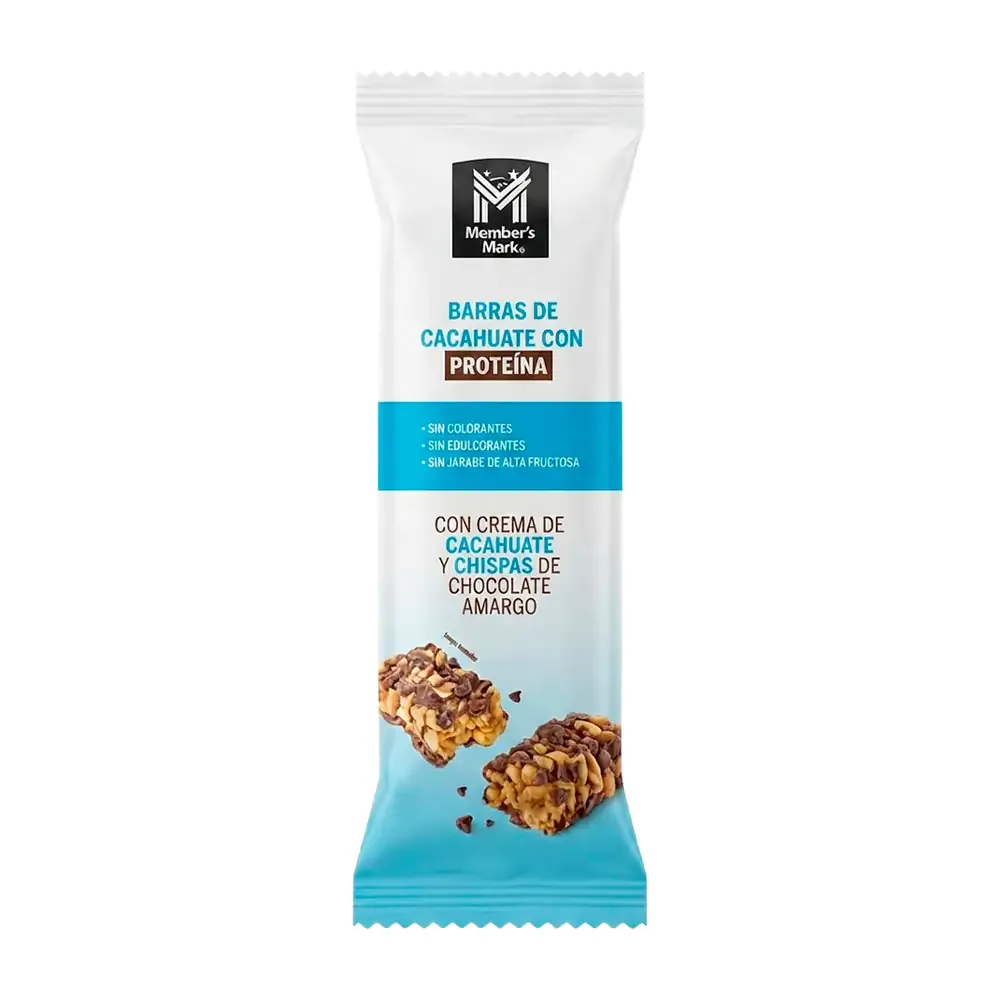 1pz barra de cacahuate members mark con crema de cacahuate y chispas de chocolate amargo 35g / 026933