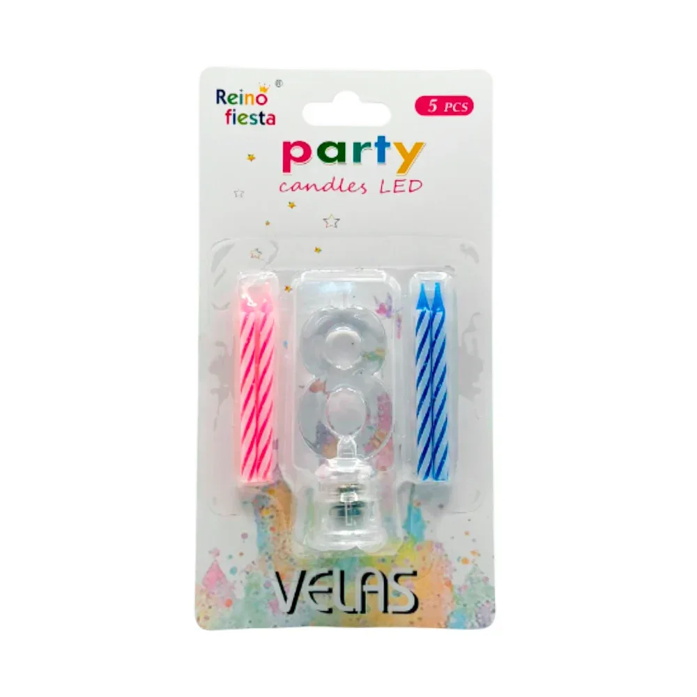 Portavelas número 8 transparente led + 4 mini velas / 50465