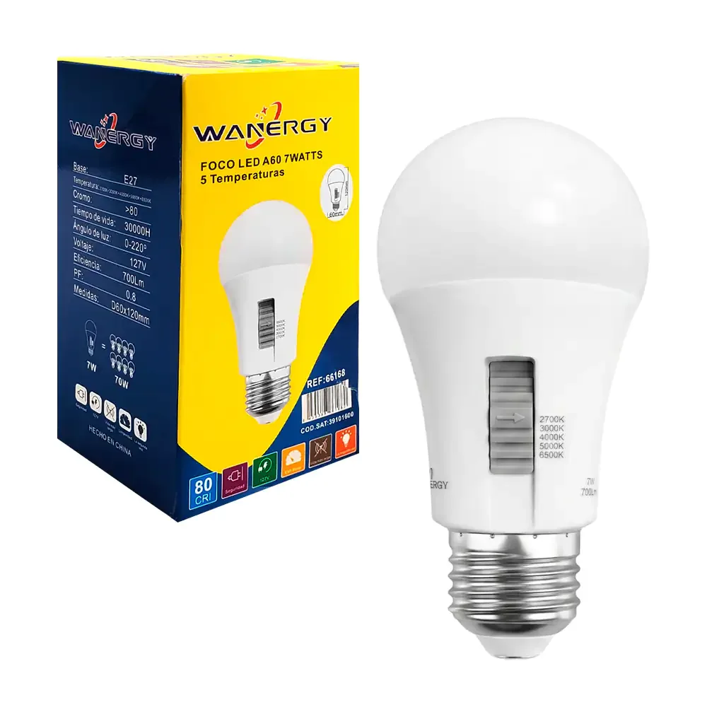 Foco led a60 de 7w, 5 cambios de iluminación e interruptor de potencia / 66168