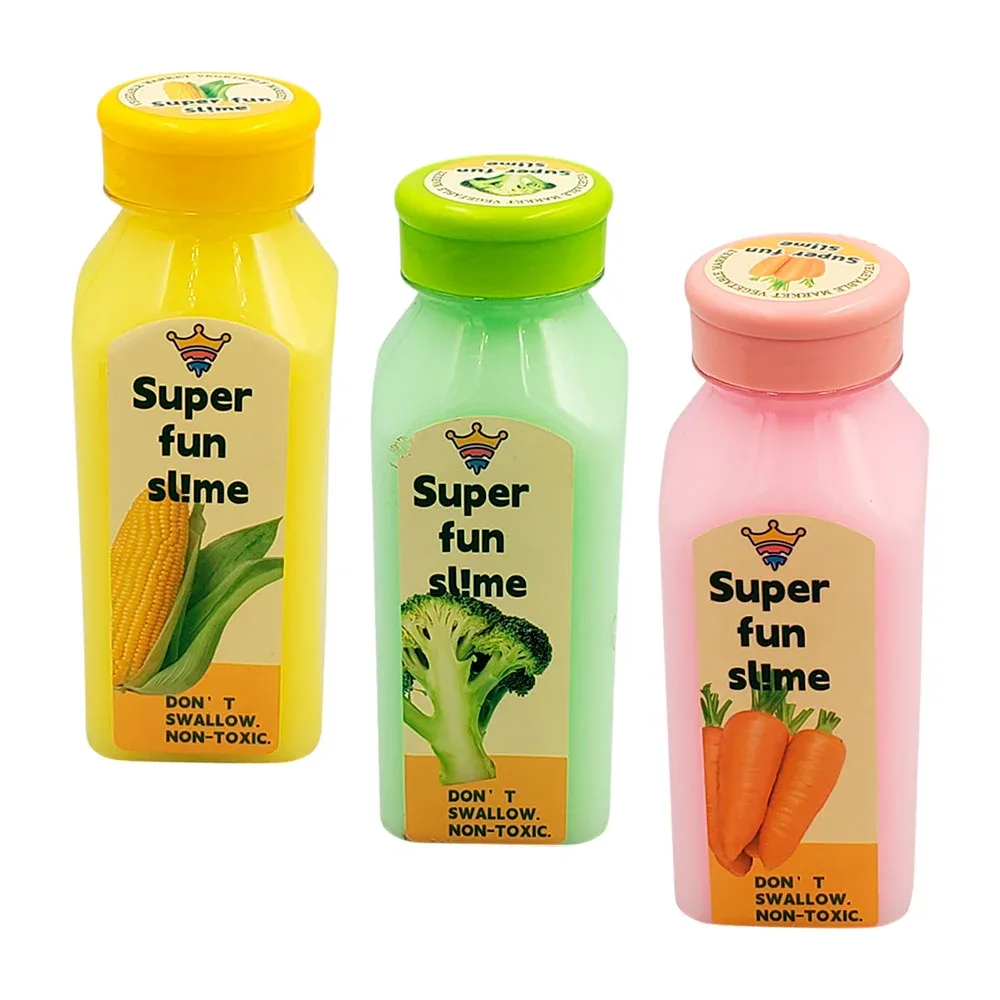 Botella pequeña con slime en color pastel, variedad de colores / super fun slime