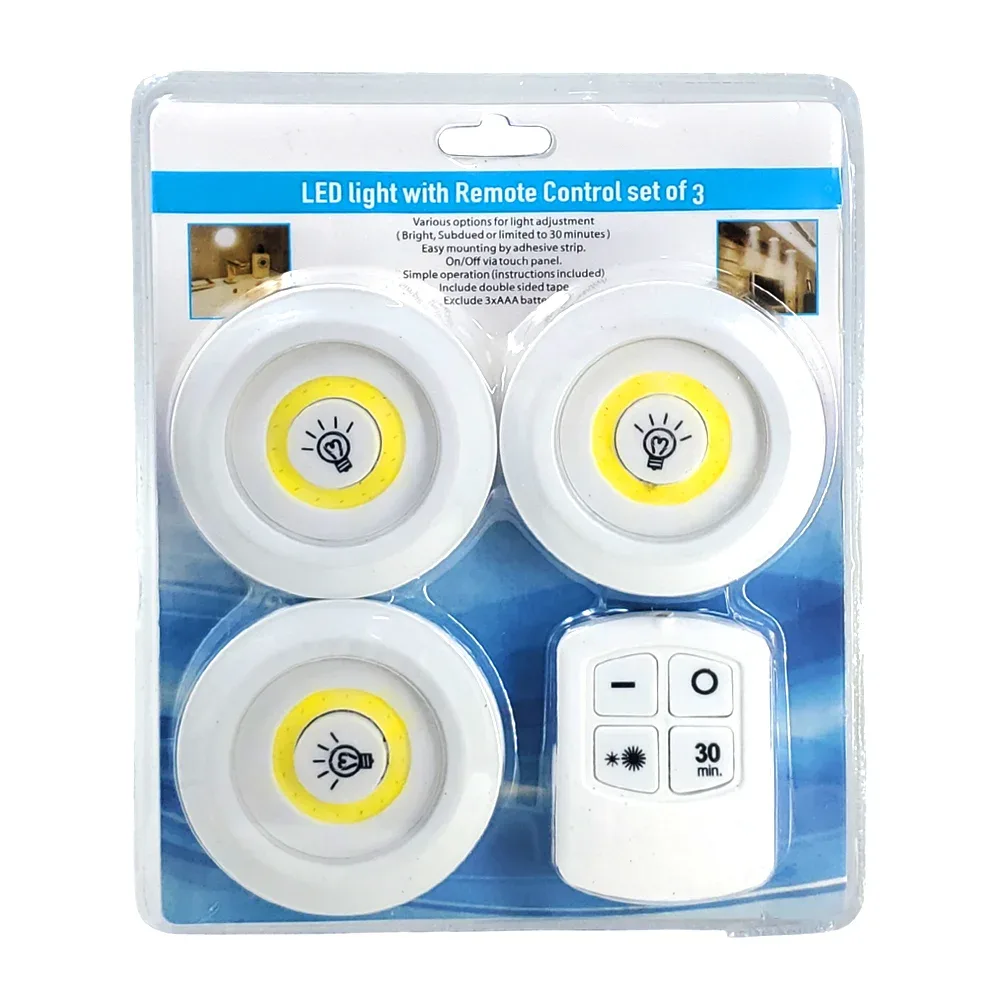 Blíster con 3 lámparas inteligentes circulares inalámbricas a control remoto