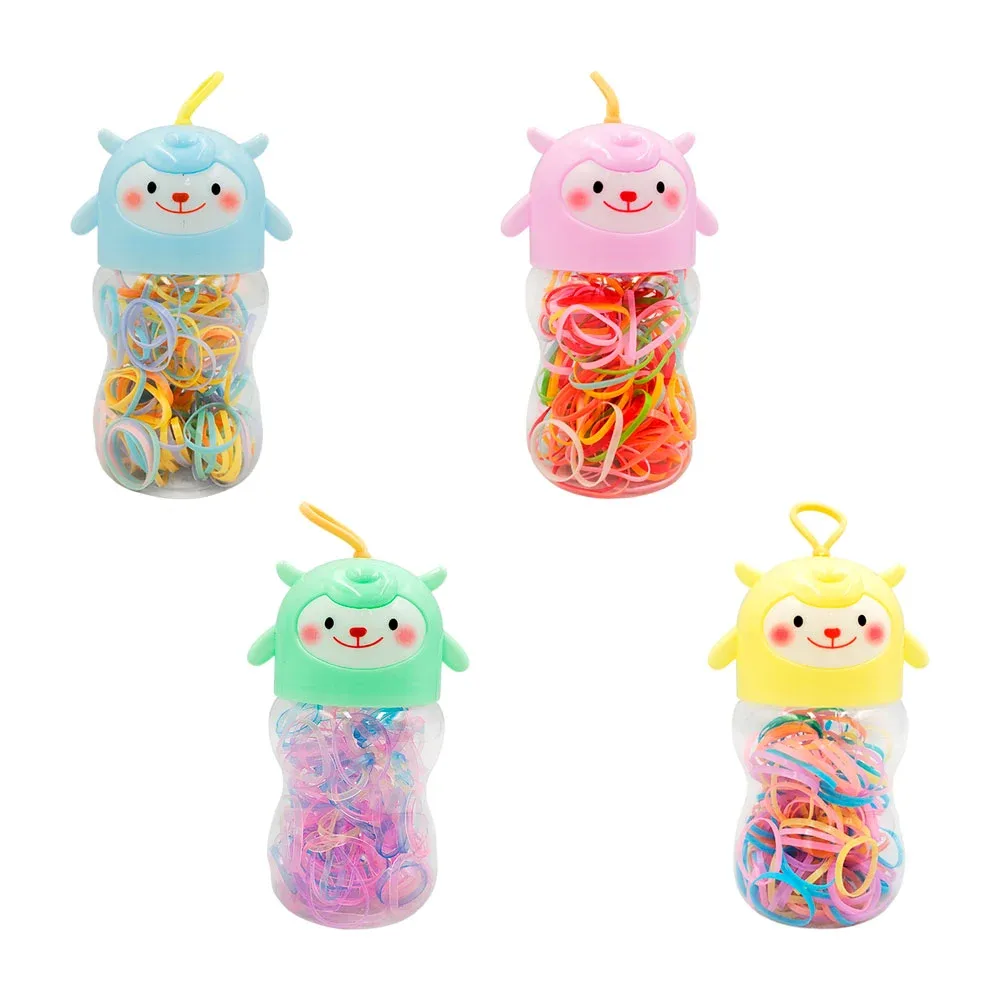 1pz Bote transparente con diseño de oveja y ligas de latex, variedad de colores