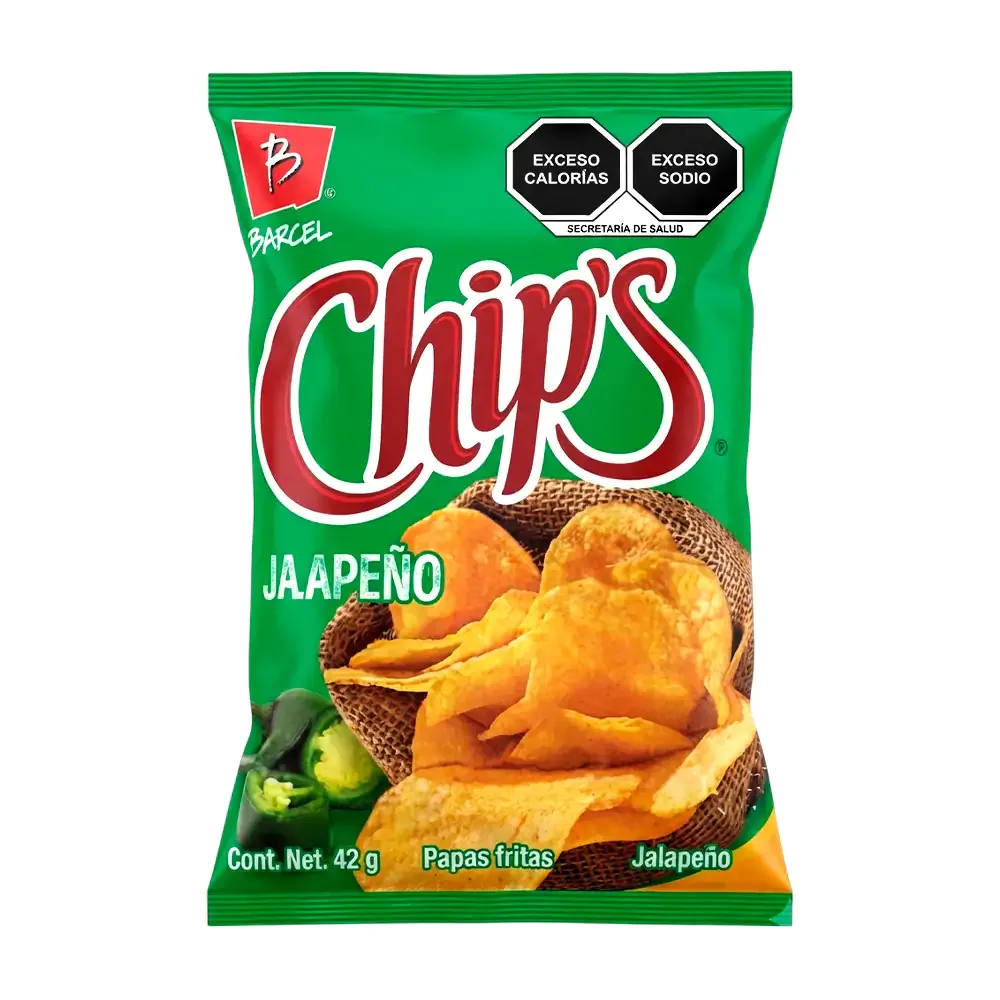 1pz Bolsa de papas chip´s barcel sabor jalapeño de 42g / 027117