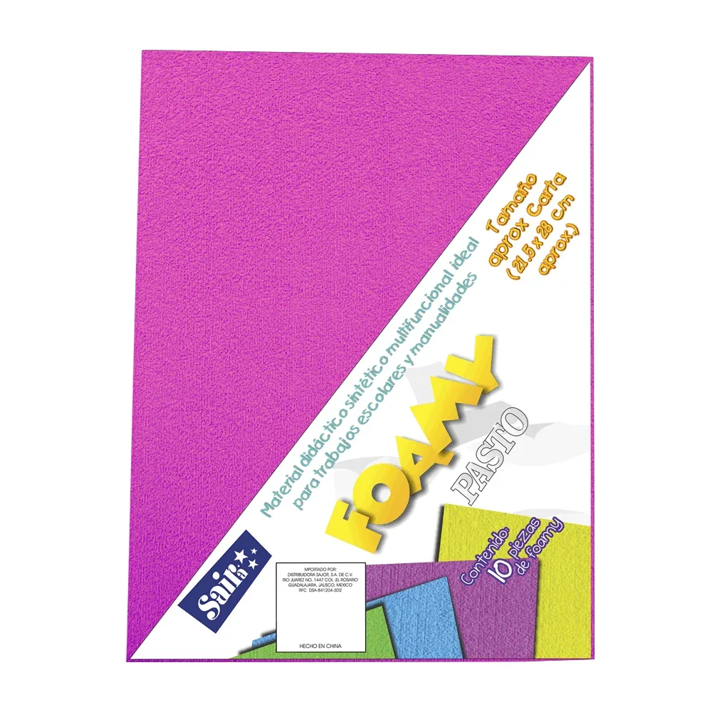 Paquete con 10 hojas de foamy plush pasto tamaño carta color fucsia / 100043