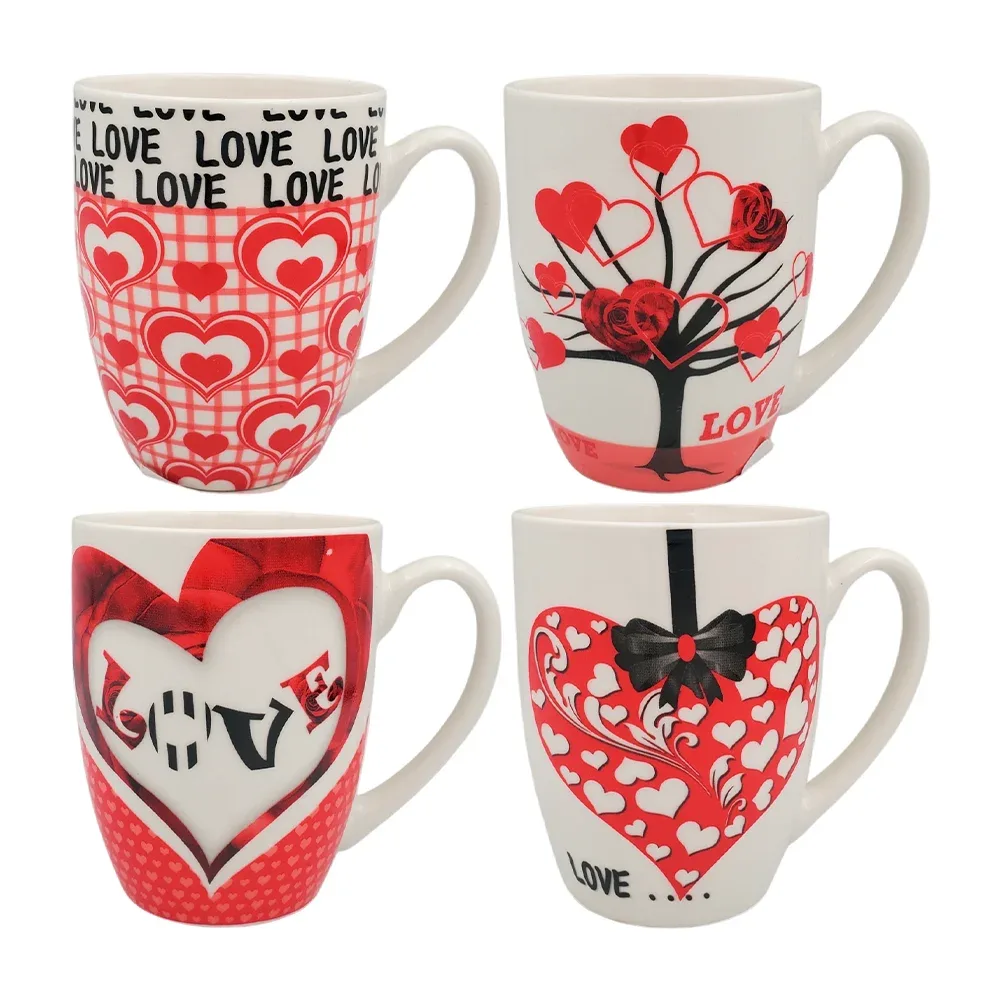 1pza Taza de cerámica con temática de san valentín + estampado de corazón y frase love, variedad de modelos / 24xm558