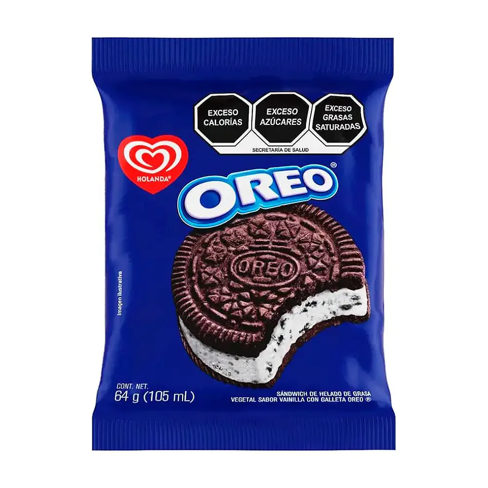 Sándwich de helado holanda sabor vainilla con galleta oreo, 64g