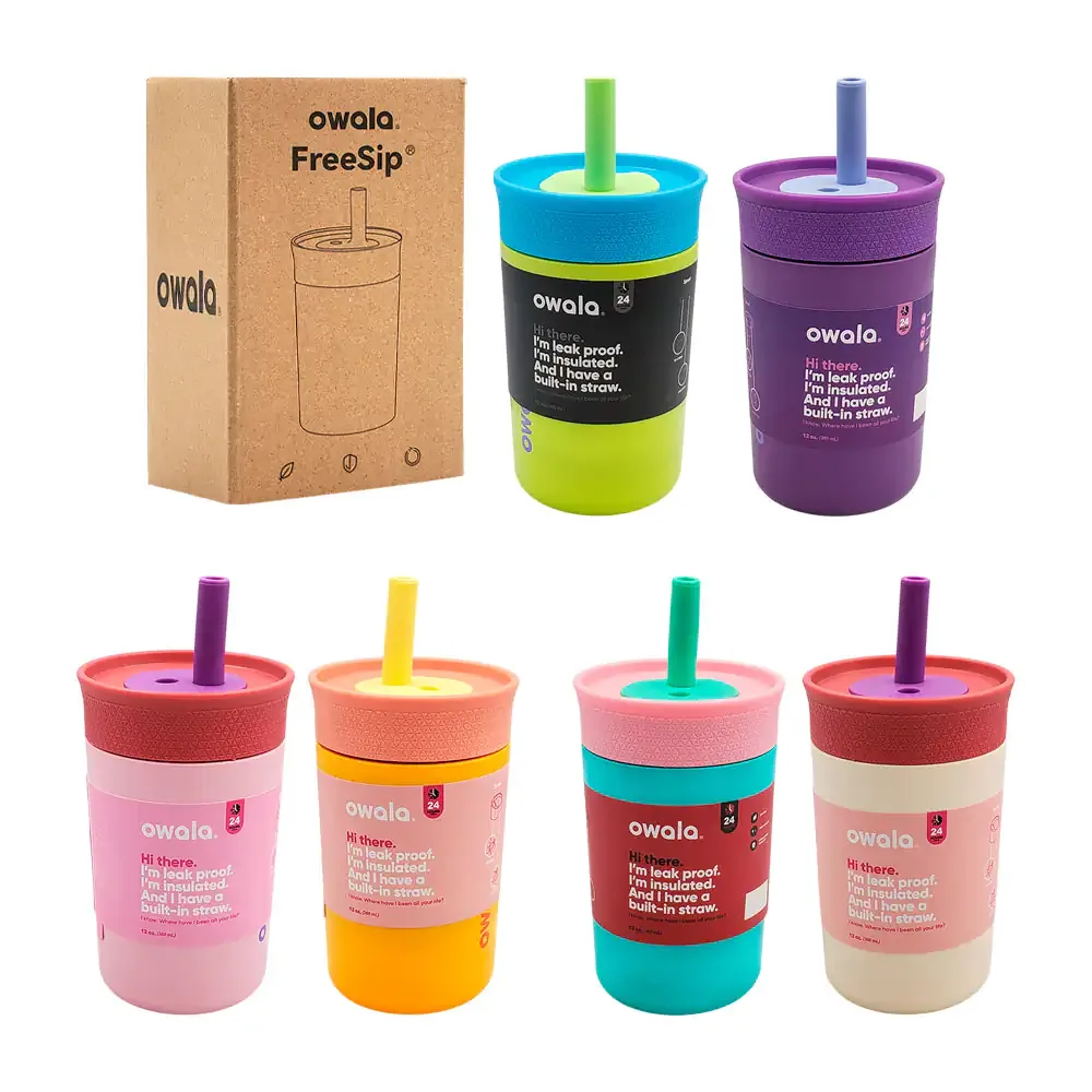 Vaso termo de acero inoxidable de 12oz, tapa hermetica + popote, varios colores