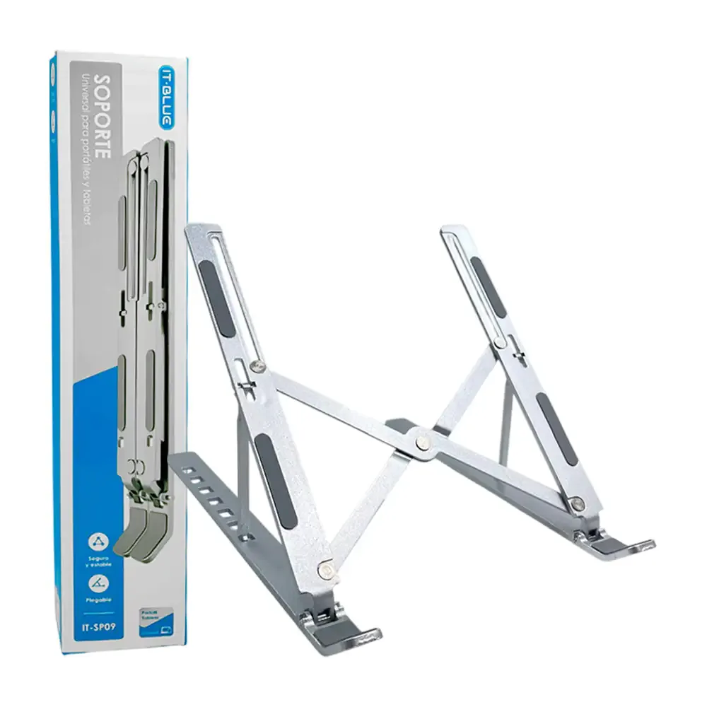 Soporte metálico plegable it blue para laptop y tablet + ángulos ajustables