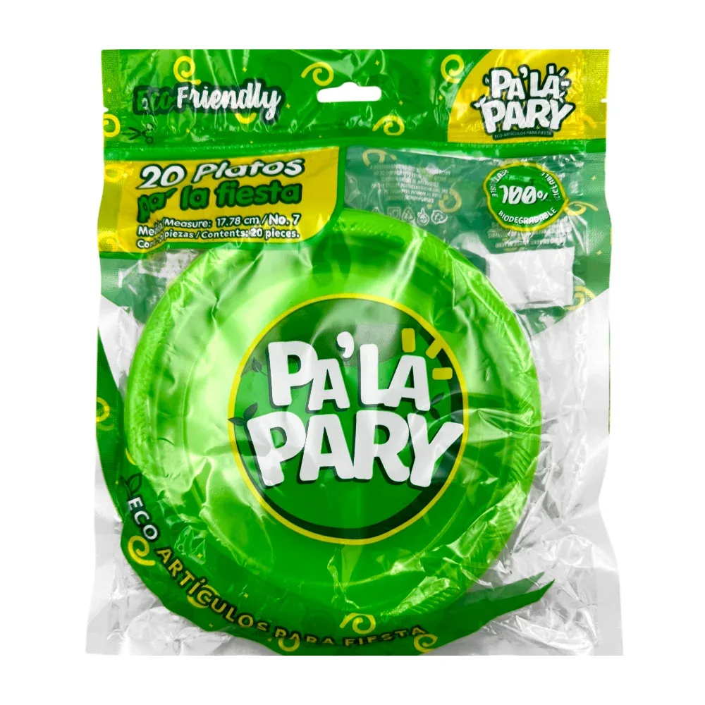 Paquete de 20 platos de plástico en color verde kiwi de 7 in - 18 cm / 788119 / plato biodegradable