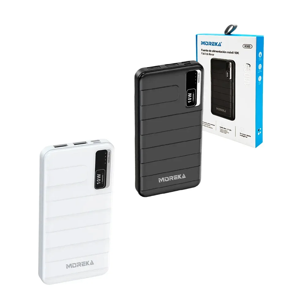 Power bank moreka de 10000mah, 10w con dos puertos usb, entrada tipo c y v8