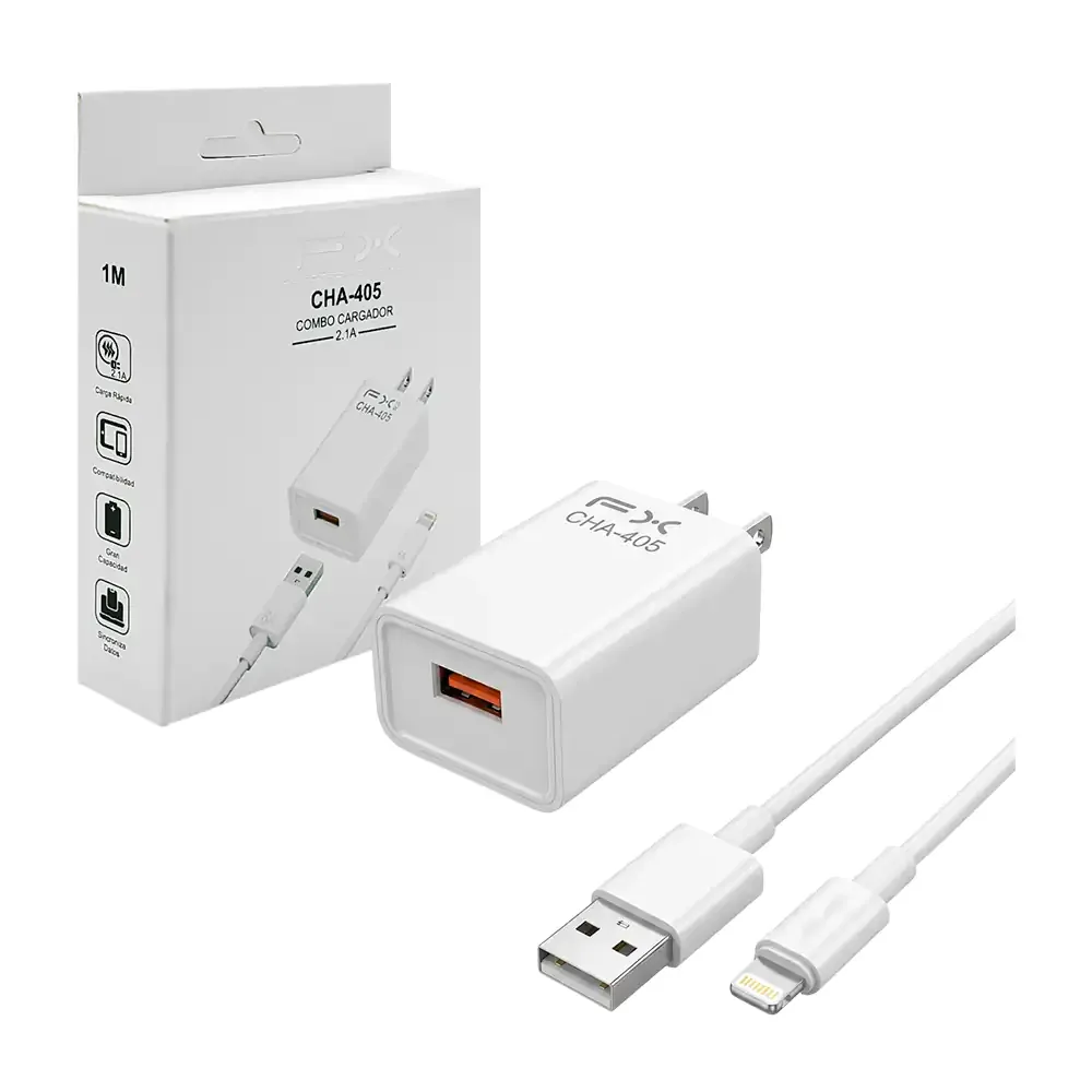 Combo cargador con cubo de 10w y cable de 1m con entrada usb a lightning
