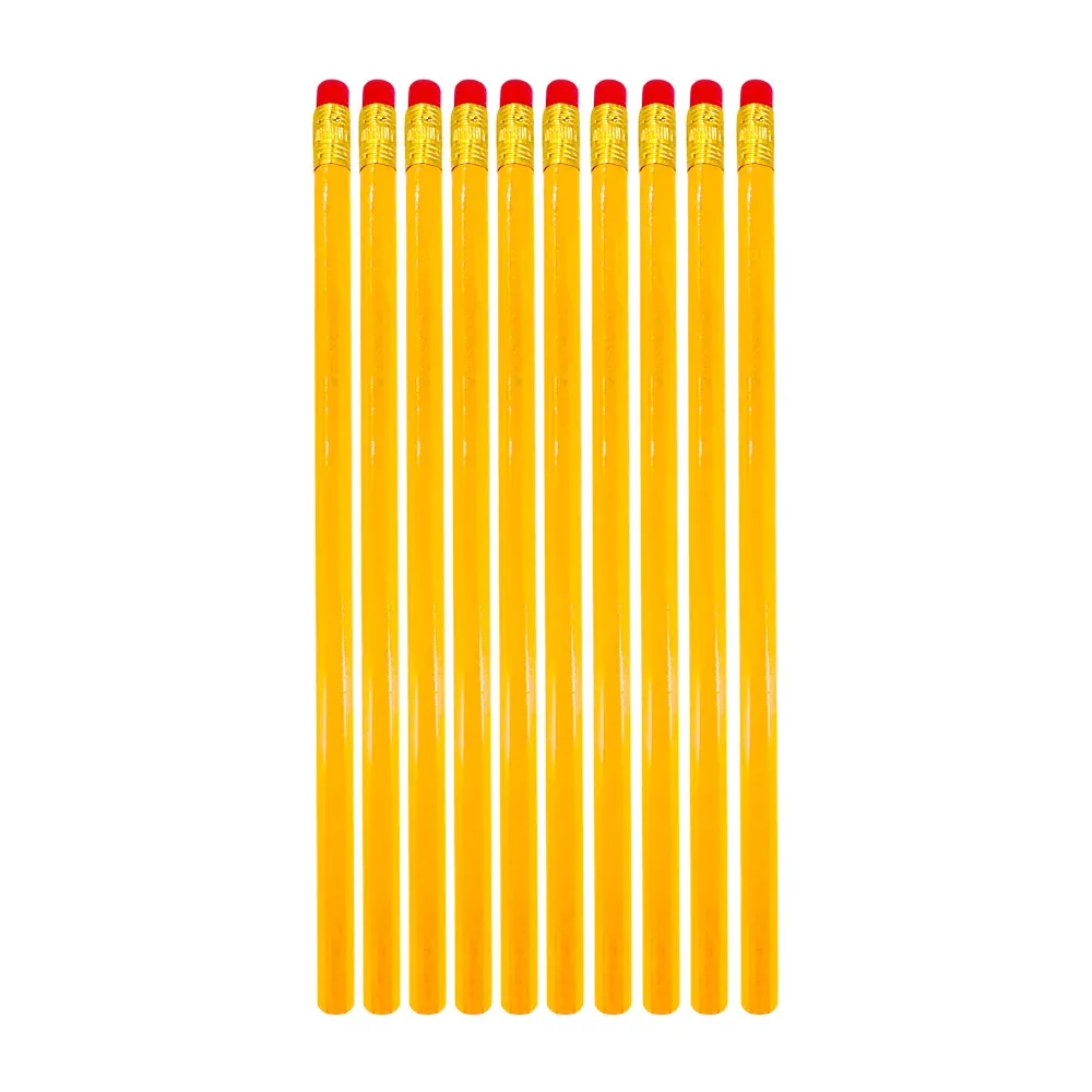Paquete con 10 lápices amarillos de madera con goma borrrador / pencil hb / b0000a