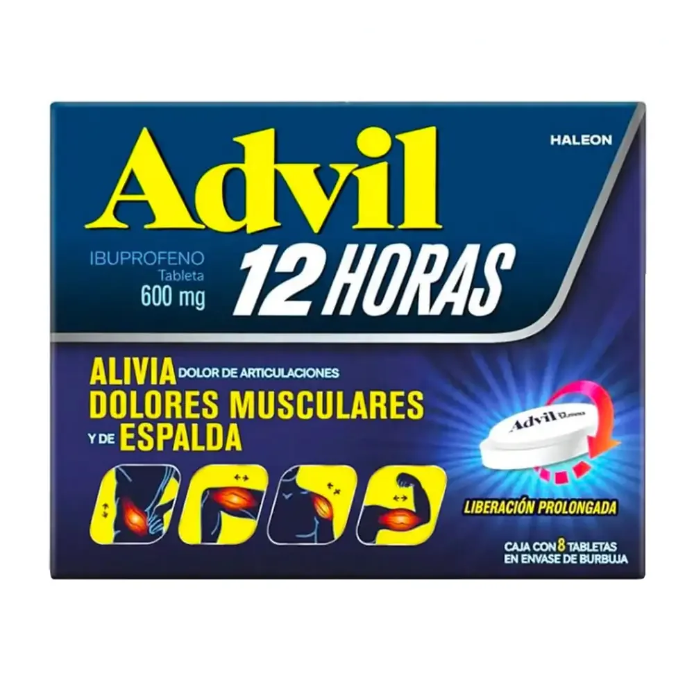 Paquete con 6 tabletas advil 12 horas de 600mg