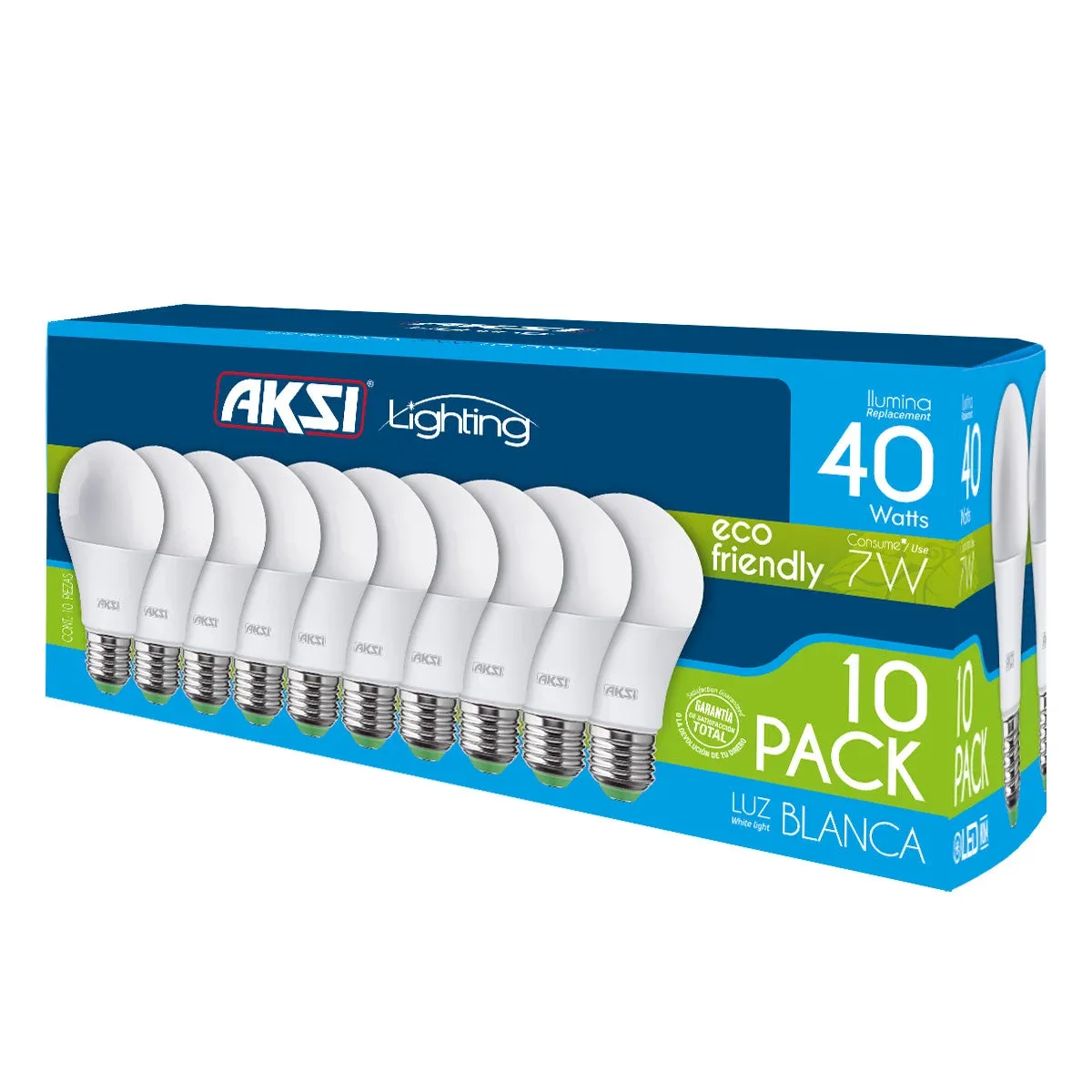 Paquete 10 focos bombillas leds ahorradores de luz blanca aksi con consumo de 7w / 129016
