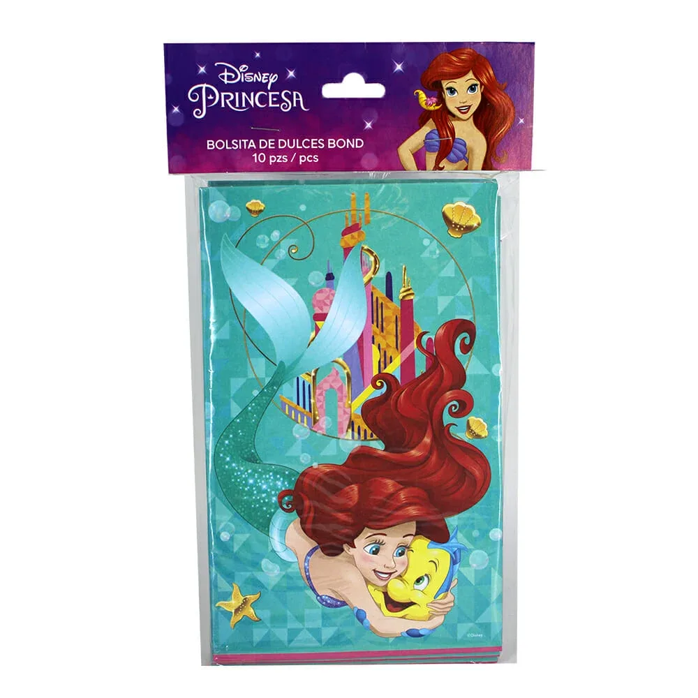 Paquete con 10 bolsas dulceras granmark de cartón con diseño de sirenita ariel / 498-644