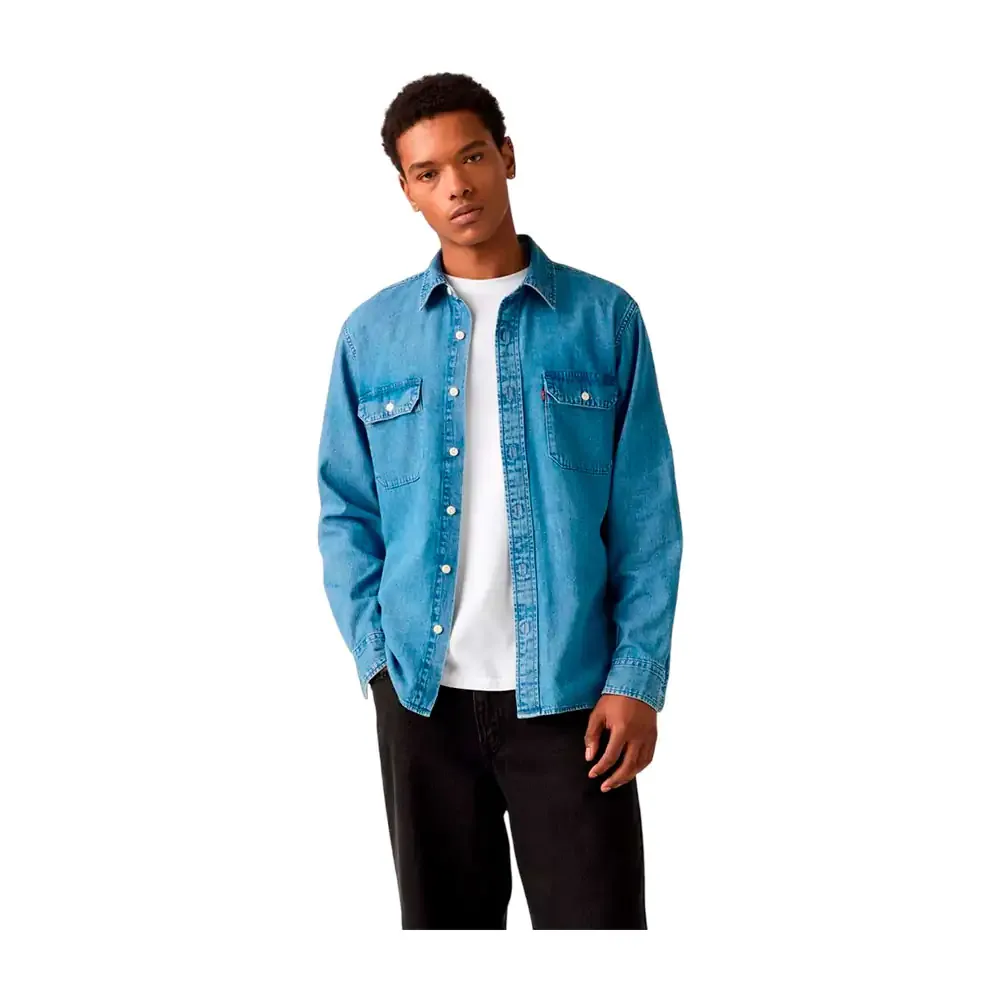 Camisa levis original de franela, manga larga con diseño tipo mezclilla