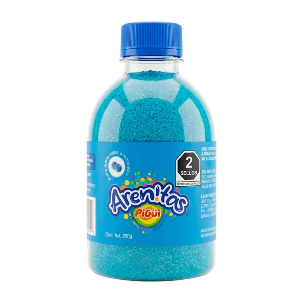 Botella de polvito dulce tipo arena con sabor mora azul, 250g