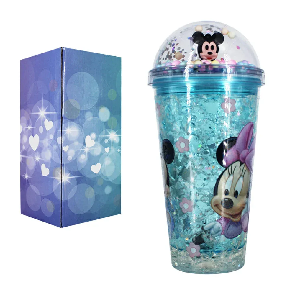 Vaso de acrílico con luces + tapa con diseño de mickey-minnie / 23-gel-002