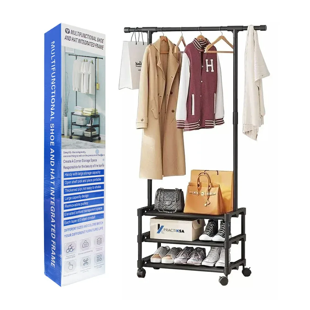 Organizador multifuncional móvil con 2 niveles y tubo para colgar ropa 164x55cm / 80572