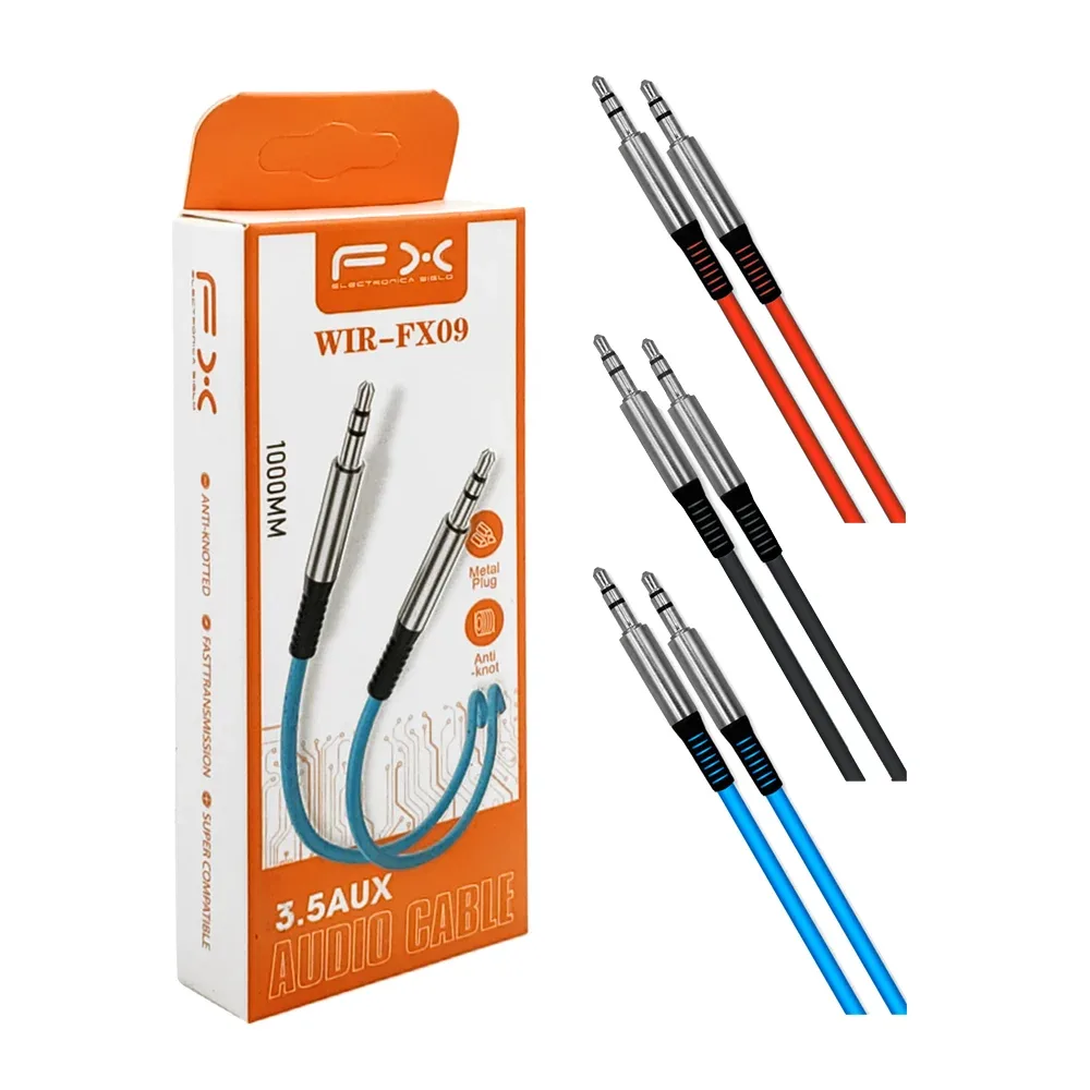 Cable fx para audio con salida auxiliar 3.5, reforzado, 1mt, variedad de colores