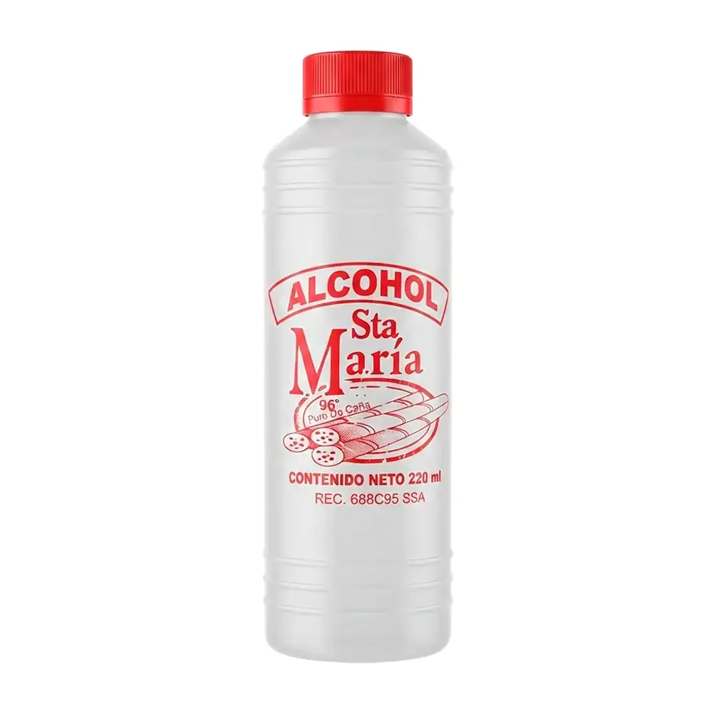 Botella santa maría con alcohol etílico de caña al 96% de 220ml