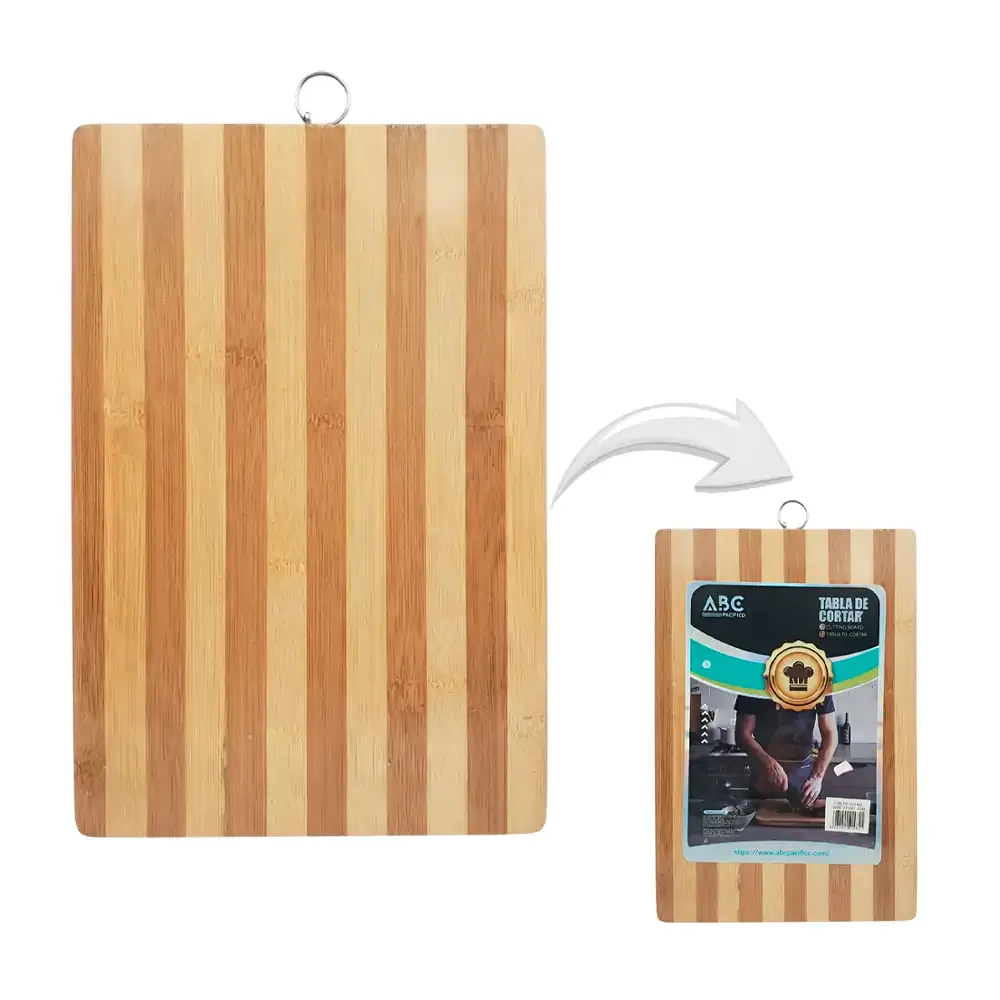 Tabla rectangular para cortar de madera bicolor, 24x34x1.4cm + aro para colgar / 421484