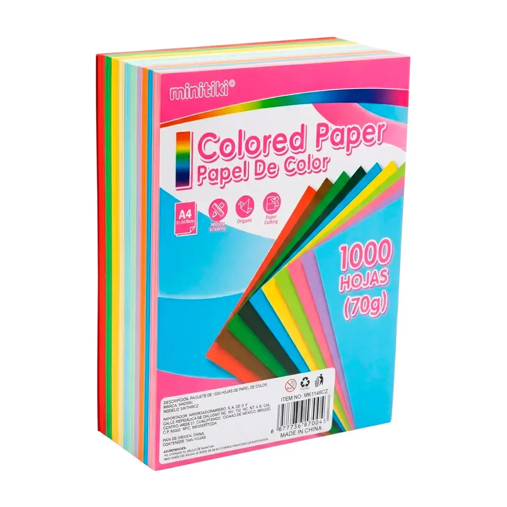 Paquete con 1000 hojas de papel a4 en 10 colores intensos diferentes / mk1149cz