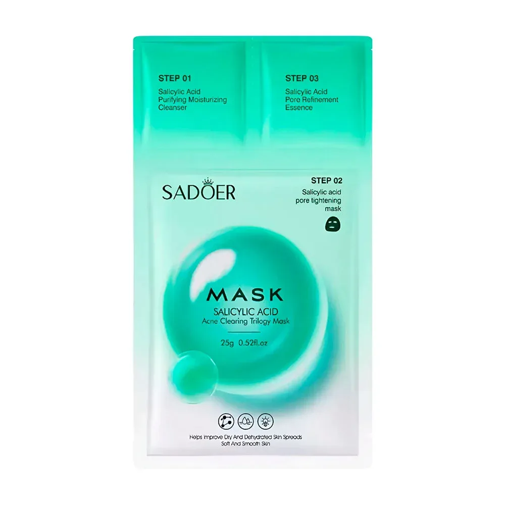 Mascarilla facial sadoer anti-acné de 3 pasos con extracto de ácido salicílico
