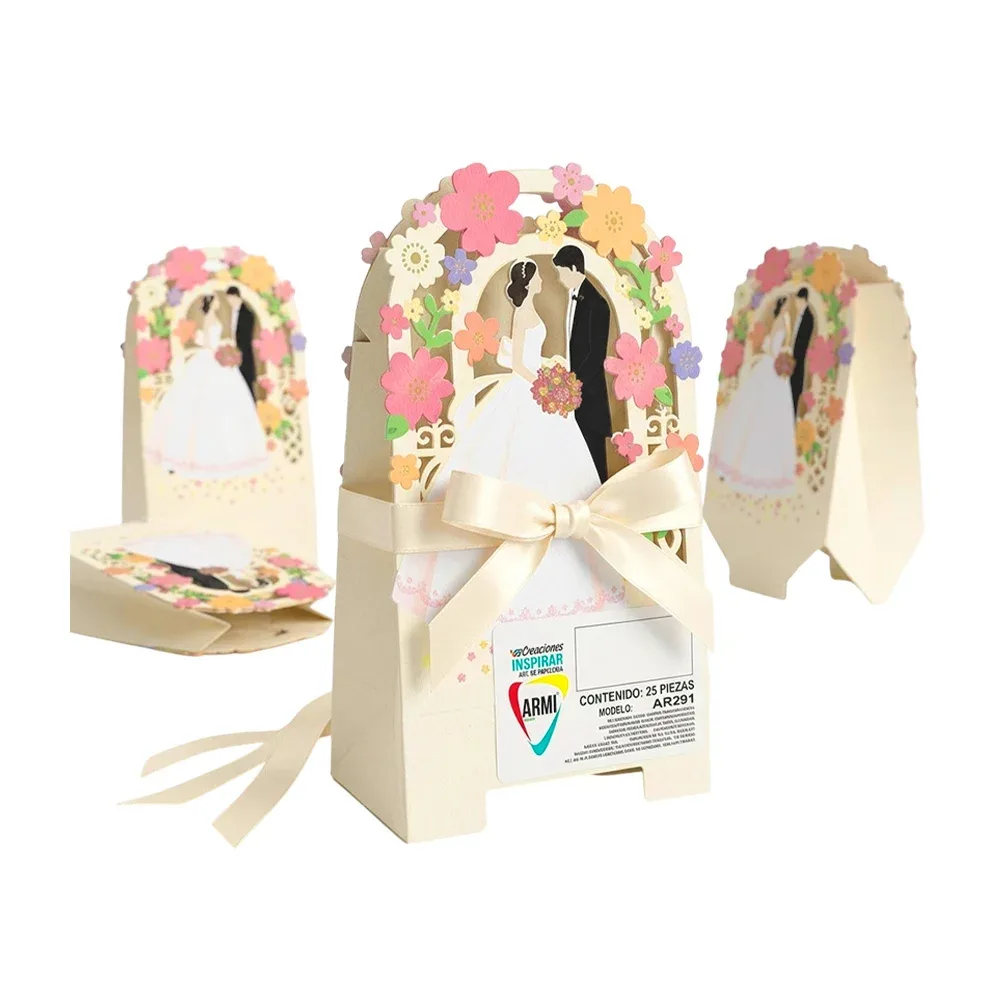 Paquete con 25pz de cajas para regalos con tematica de boda, variedad de colores / ar291