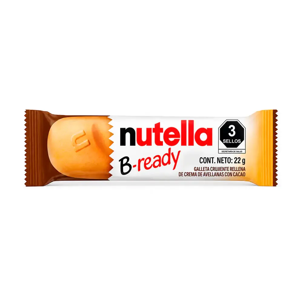 1pz Galleta crujiente nutella b-ready rellena de crema de avellanas con cacao, 22g