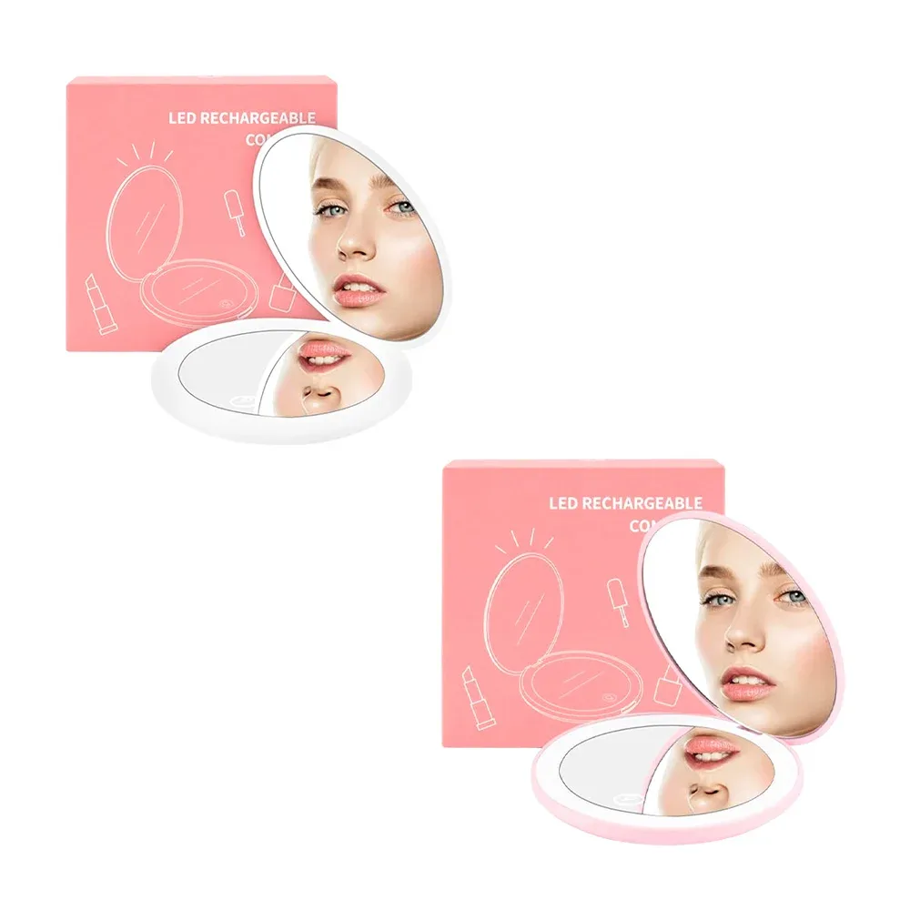 Espejo compacto doble con aumento y luz led / led rechargeable compact mirror